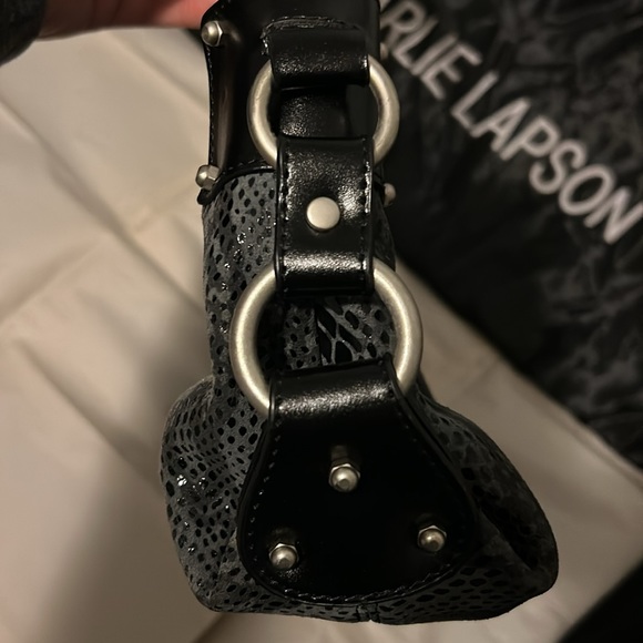 Charlie Lapson leather -Grey black Snake print Bag -removable shoulder strap - Picture 8 of 8